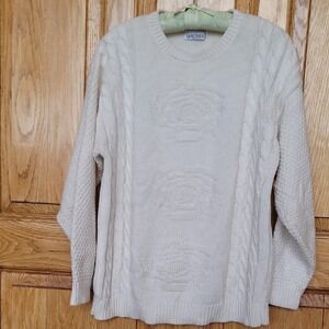 "Make Offer" Cream Crewneck Sweater Fine Knit Relaxed Fit